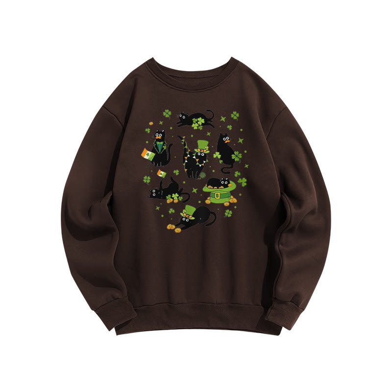 St. Patrick's Lucky Black Cats Print Sweatshirt - Coffee - US16-18(2XL) - image 5