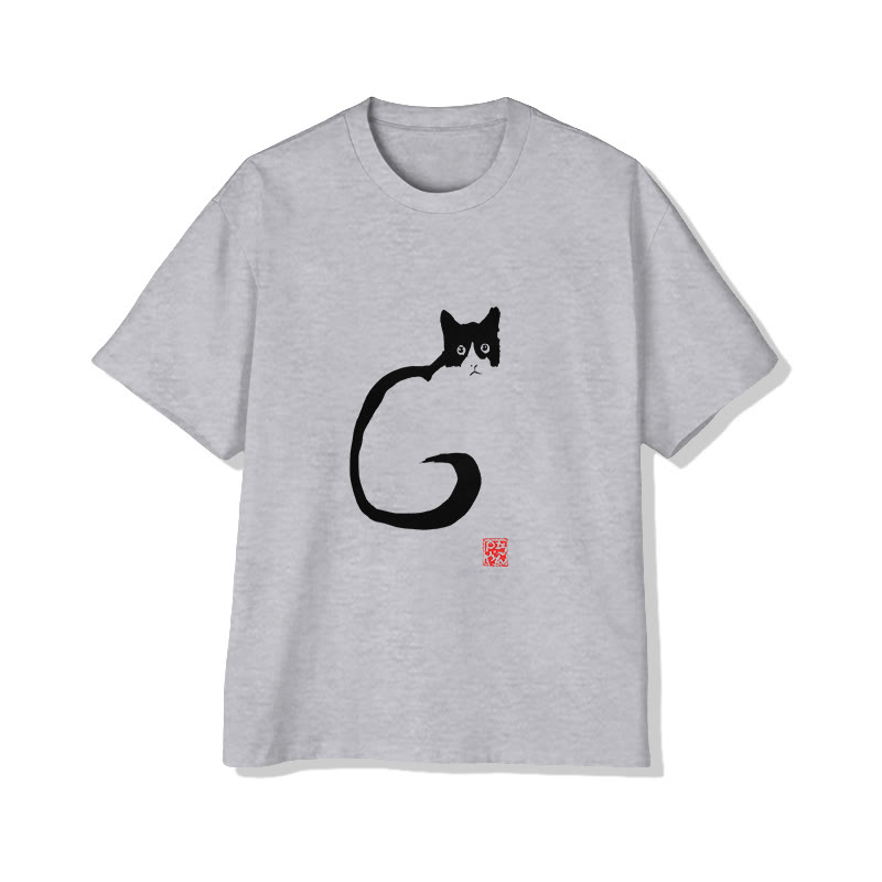 Unisex Japanese Neko Short Sleeve Crew Neck T-shirt - Grey - 2XL - image 3