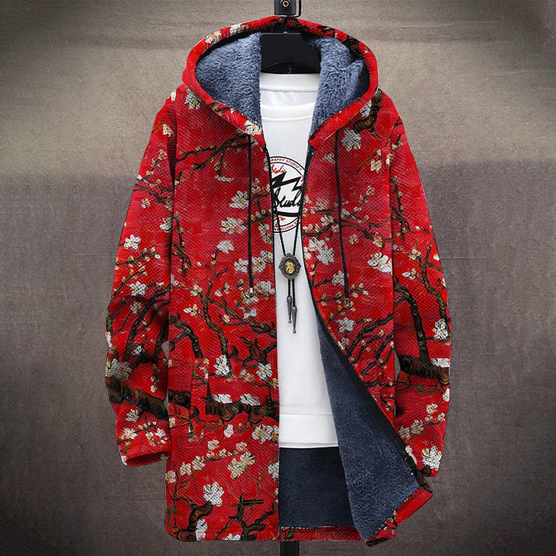 Red Plum Blossoms  Print Unisex Plush Thick Long-sleeved Fleece Jacket Coat - image 2