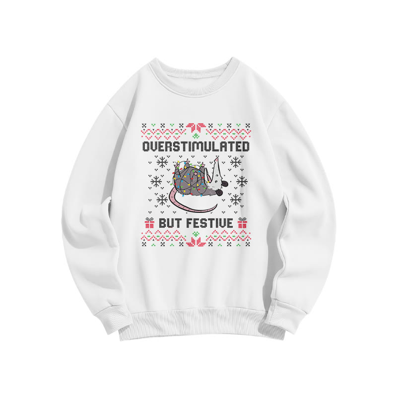 Unisex Overstimulated But Festive Christmas Print Sweatshirt - White - US16-18(2XL) - image 5