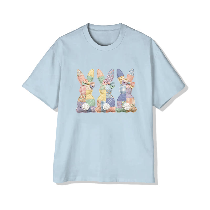 Easter Three Bunnies Garden Flowers Print Pattern Cotton Print T-shirt - Light Blue - US16-18(2XL) - image 12