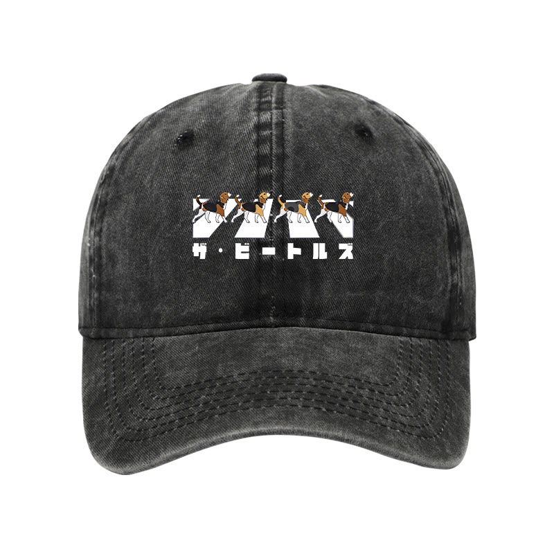 Unisex 100% Cotton Walking Beagles Vintage Print Cap - Black - one size - image 3