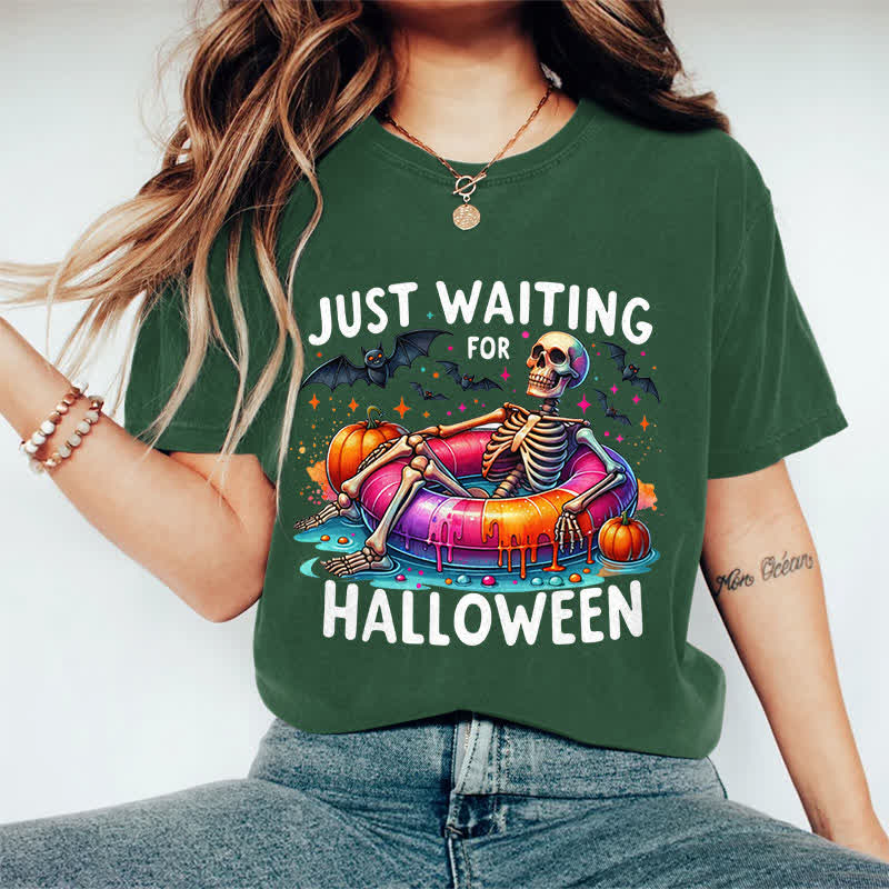 100% Cotton Just Waiting For Halloween Art Print T-Shirt - Dark Green - 2XL - image 9