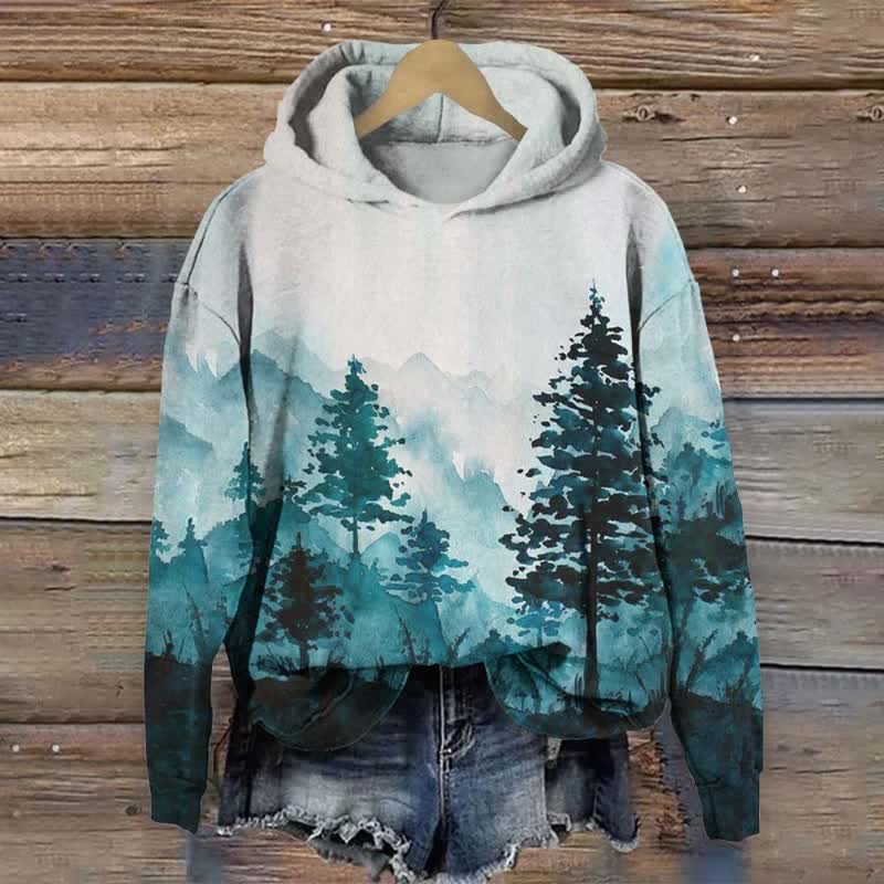 Forest printing long sleeve hooded 2024 sweatshirt