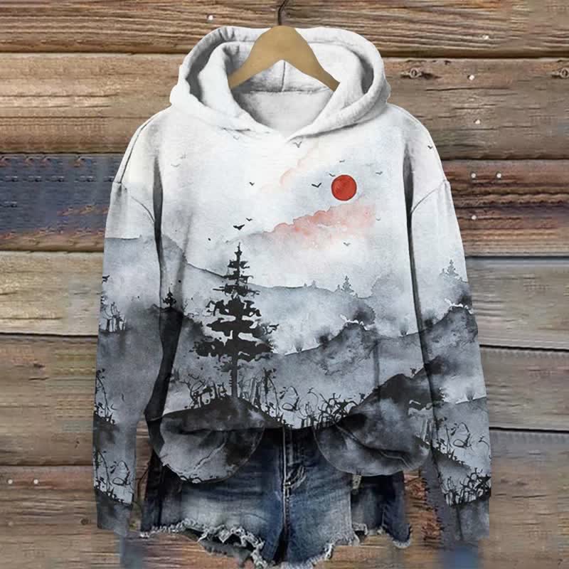 Forest Silhouette Ink Painting Print Hoodie