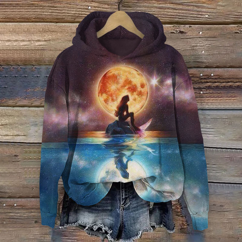 Moon print hoodie hot sale