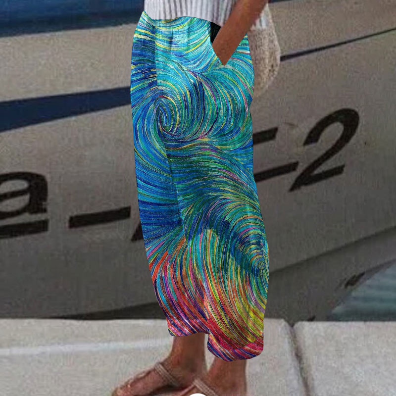 Colorful Abstract Water Ripple Art Casual Pants  - Multicolor - 5XL - image 1