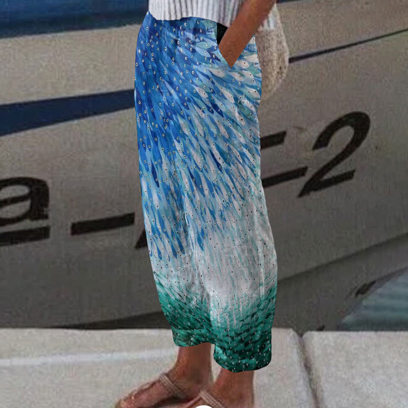 Ombre Abstract Fish School Art Casual Pants  - Blue - 5XL - image 1