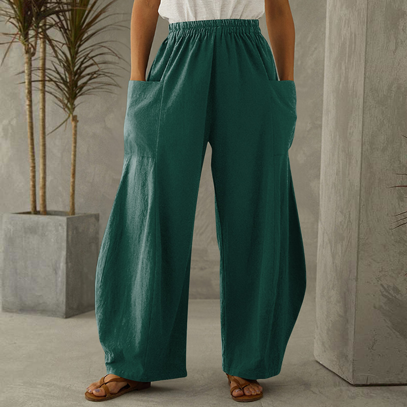 Solid Color Pockets Loose Casual Pants - Dark Green - 6XL - image 2
