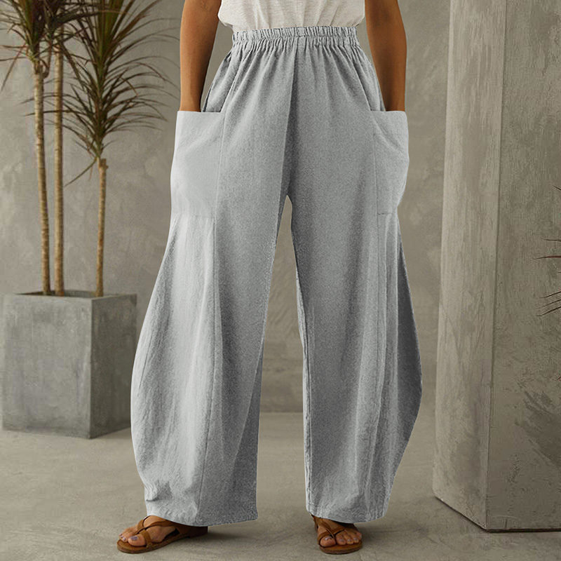 Solid Color Pockets Loose Casual Pants - Grey - 6XL - image 1