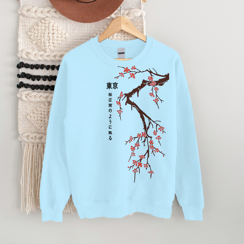 Dashingsoul 100% Cotton Tokyo Japanese Cherry Blossoms Print Sweatshirt