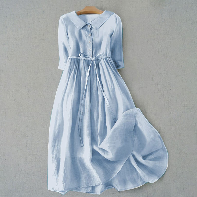 Women's Classic Elegant Solid Color Lapel Dress - Blue - 6XL - image 1