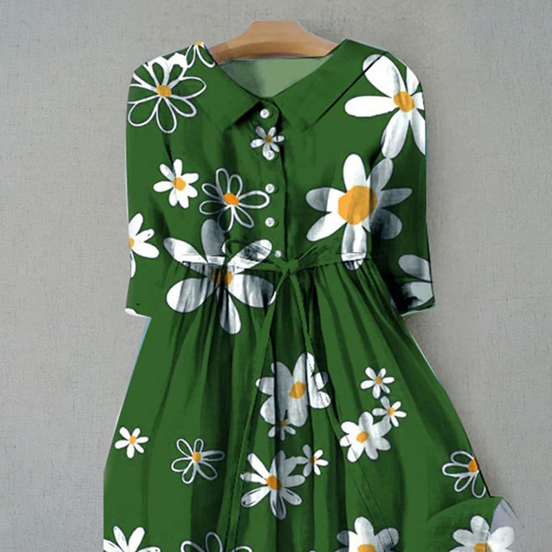 Women's Elegant Literary Floral Print Casual Lapel Dress - image 2