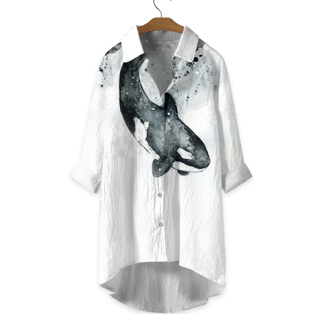 Watercolor Killer Whale Print Casual Shirt 