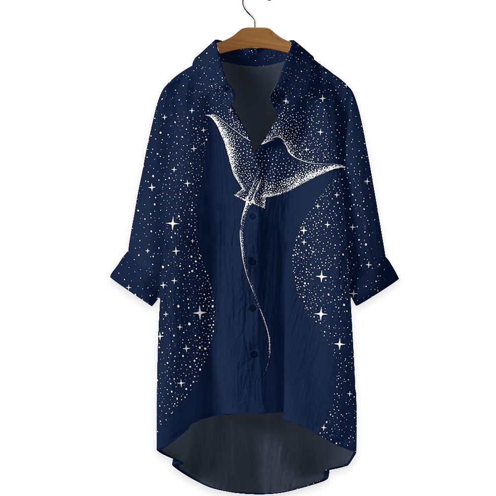 Starry Spotted Eagle Rays Print Casual Shirt 