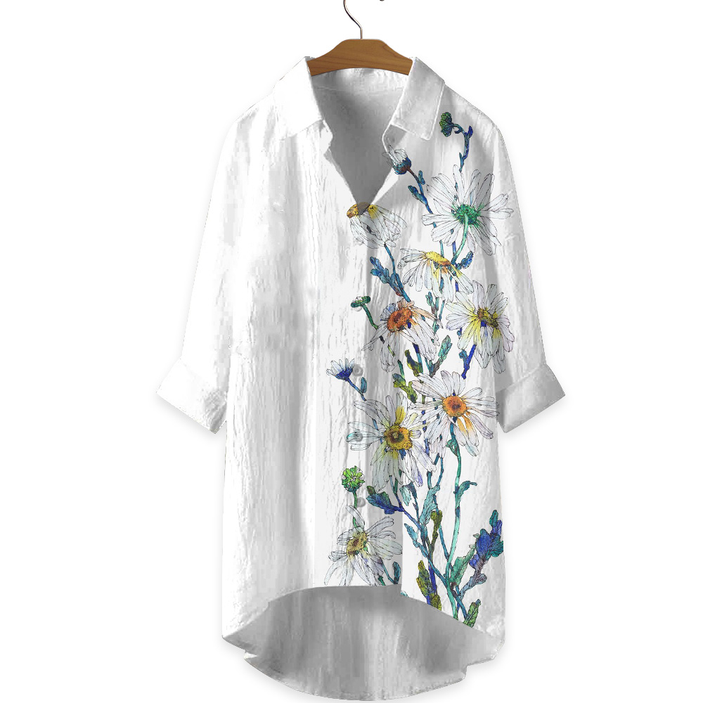 Watercolor Daisy Print Casual Shirt 