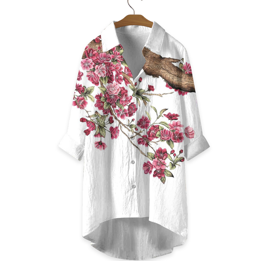 Vintage Plum Blossom Print Casual Shirt 