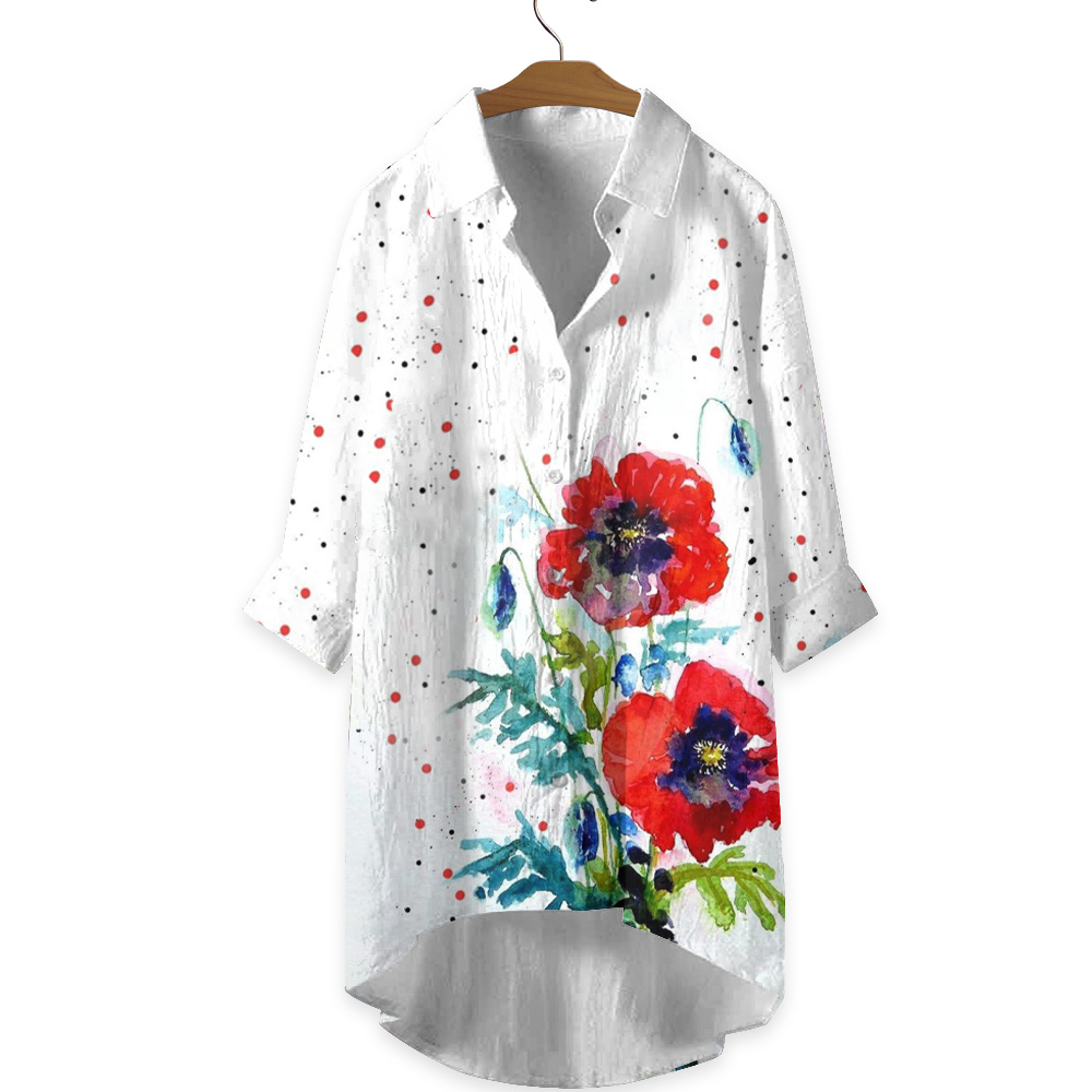 Watercolor Splash Dahlia Print Casual Shirt 