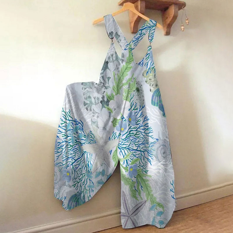 Women's Seaweed Coral Art Print Loose Jumpsuit  - Grey - 5XL - image 1