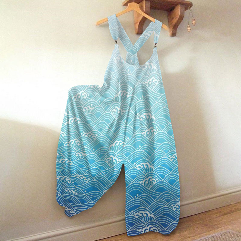Japanese Wave Ombre Print Jumpsuit - Blue - 5XL - image 1