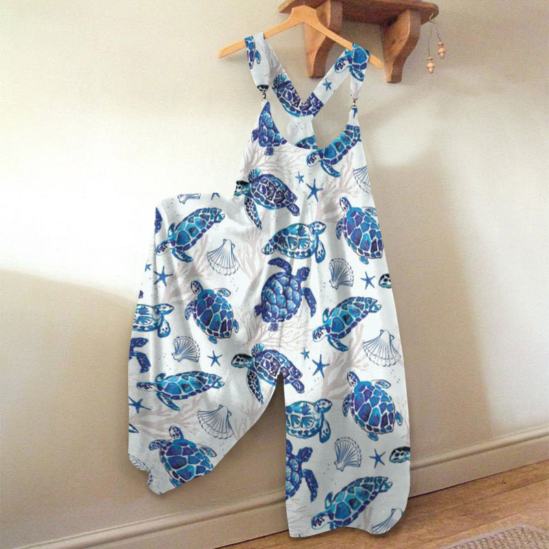 Vacation Turtle Print Jumpsuit - Blue - 5XL - image 1