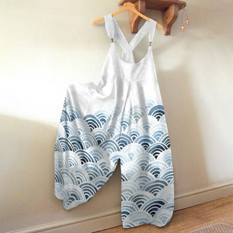 Japanese Ombre Wave Print Jumpsuit - Blue - 5XL - image 1