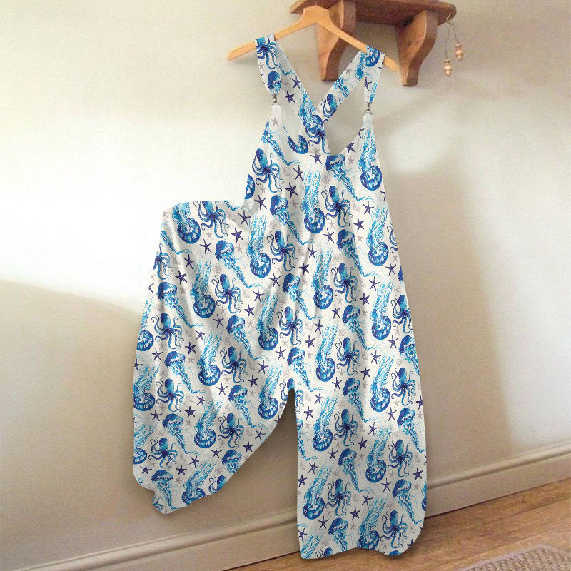 Vacation Jellyfish Print Jumpsuit - Blue - 5XL - image 1