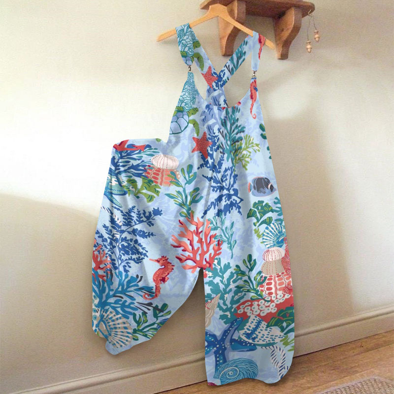 Vacation Undersea Print Jumpsuit - Blue - 5XL - image 1