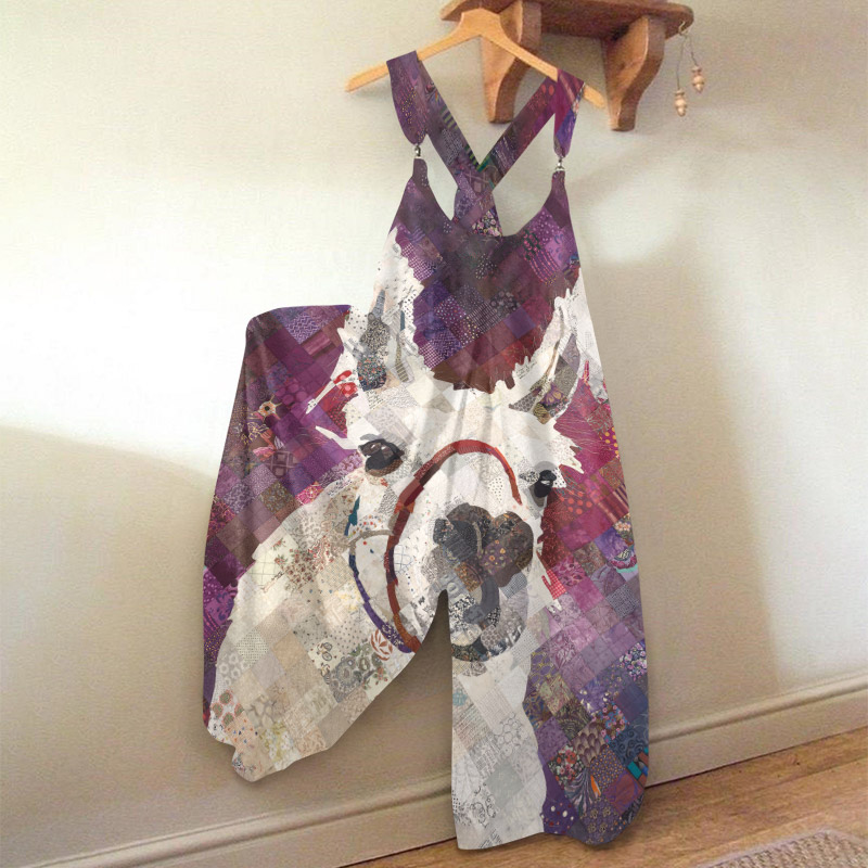 Vintage Vacation Alpaca Floral Patchwork Art Print Jumpsuit - Purple - 5XL - image 1