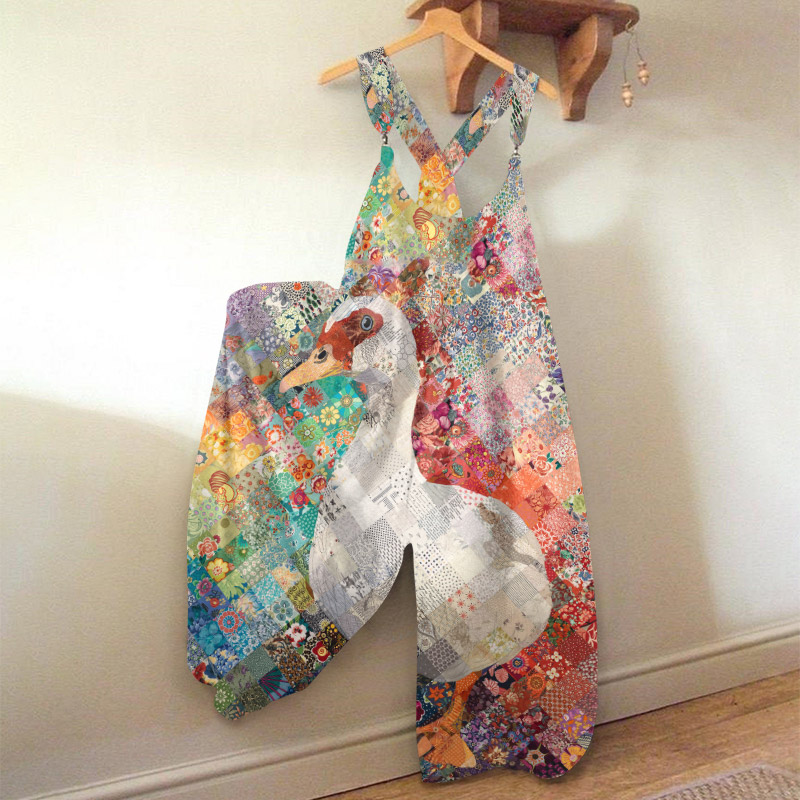 Vintage Holiday Muscovy Duck Floral Patchwork Art Print Jumpsuit - Multicolor - 5XL - image 1