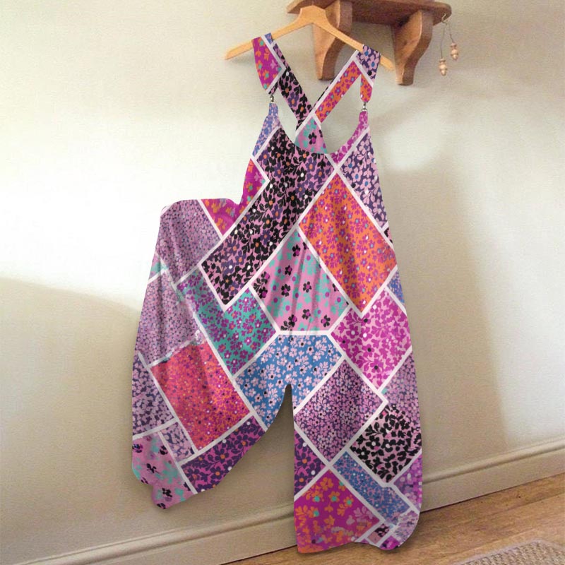 Bohemian Floral Patchwork Printed Jumpsuit