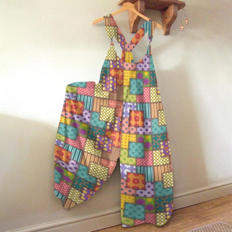Vintage Floral Paneled Geometric Print Jumpsuit