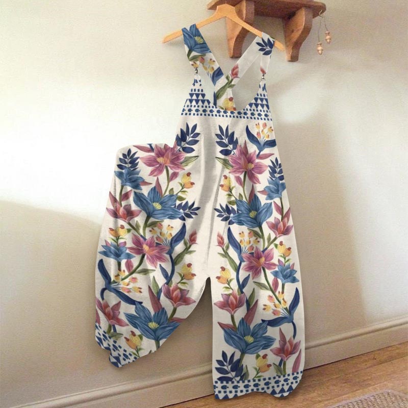 Vacation Tropical Floral Print Jumpsuit