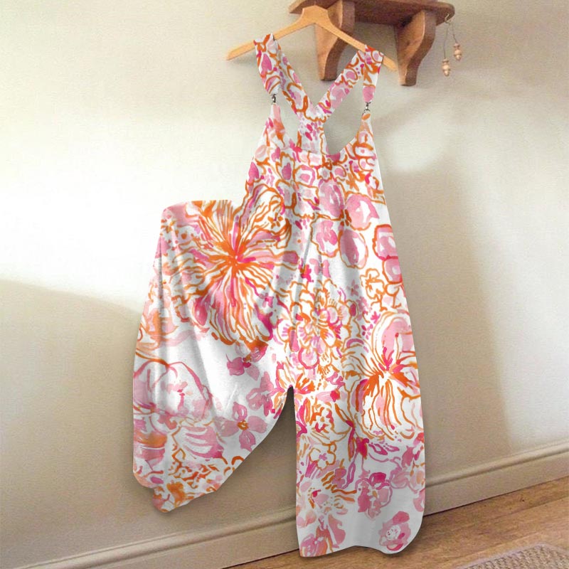 Vacation Watercolor Floral Print Jumpsuit
