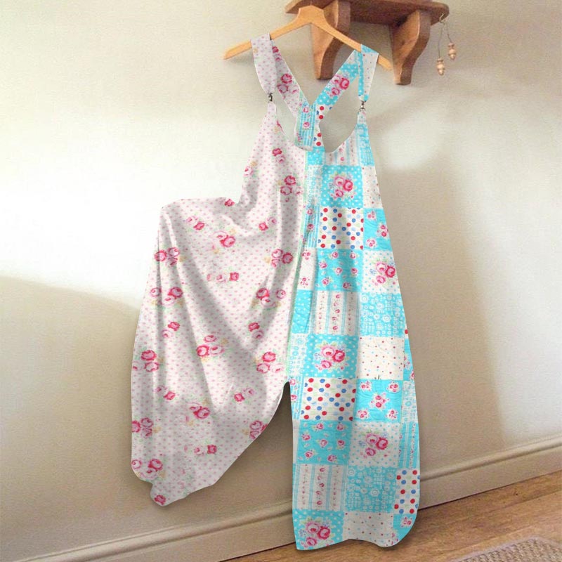 Casual Asymmetrical Rose Print Jumpsuit