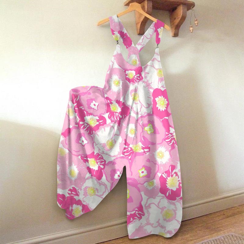 Vacation Oil Painting Floral Print Jumpsuit