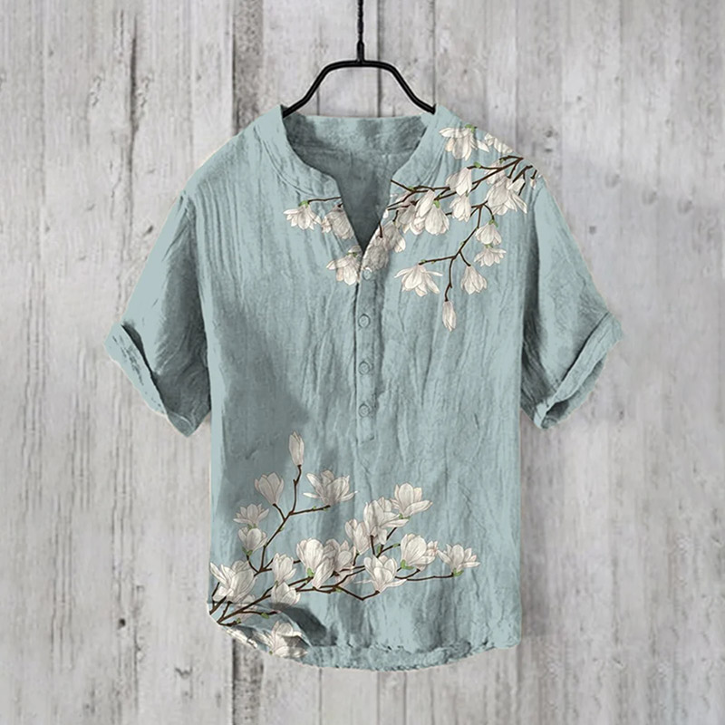 Vintage Japanese Art Magnolia Flower Print Shirt