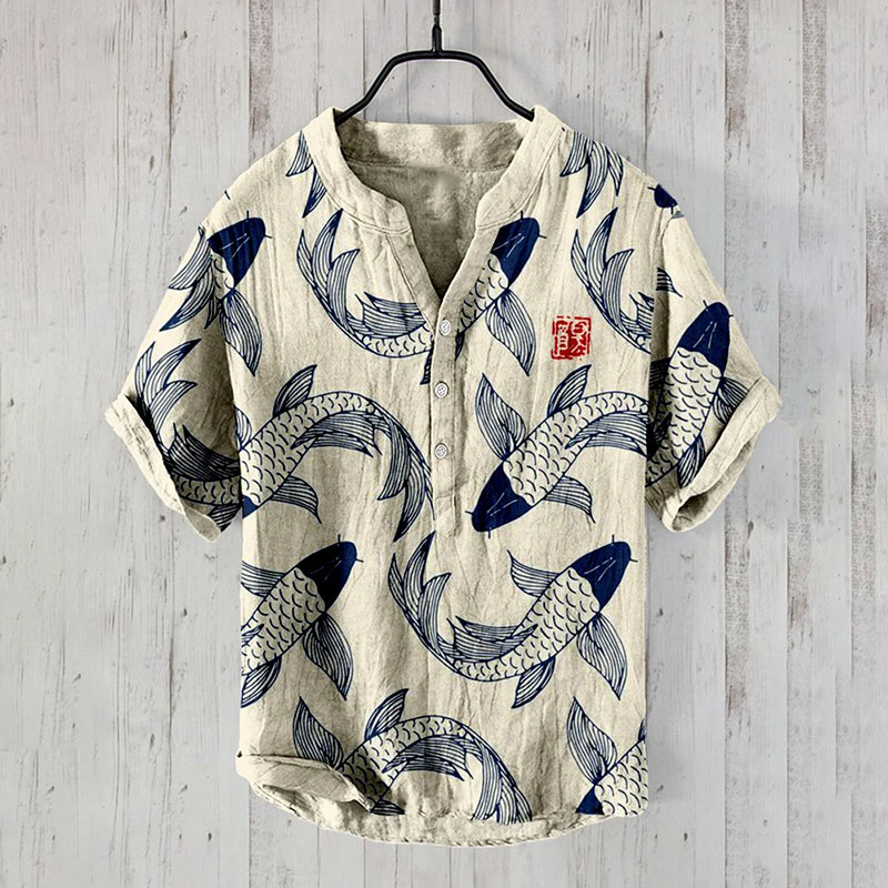 Japanese Koi Pattern Print Shirt
