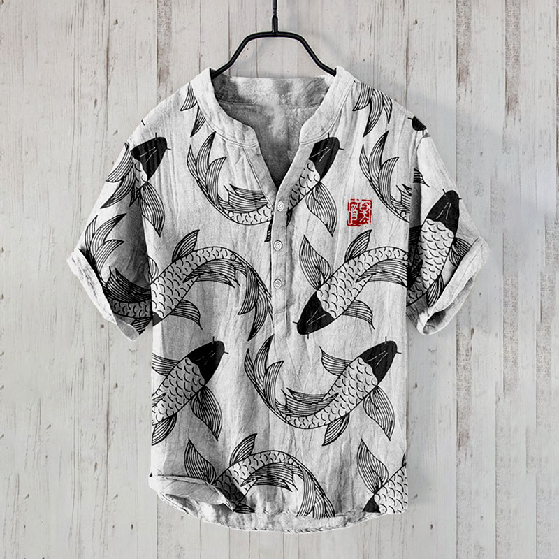 Japanese Koi Pattern Print Shirt