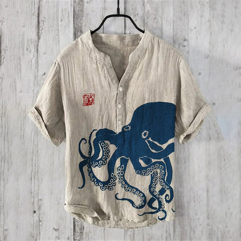Octopus Japanese Lino Art Print Shirt