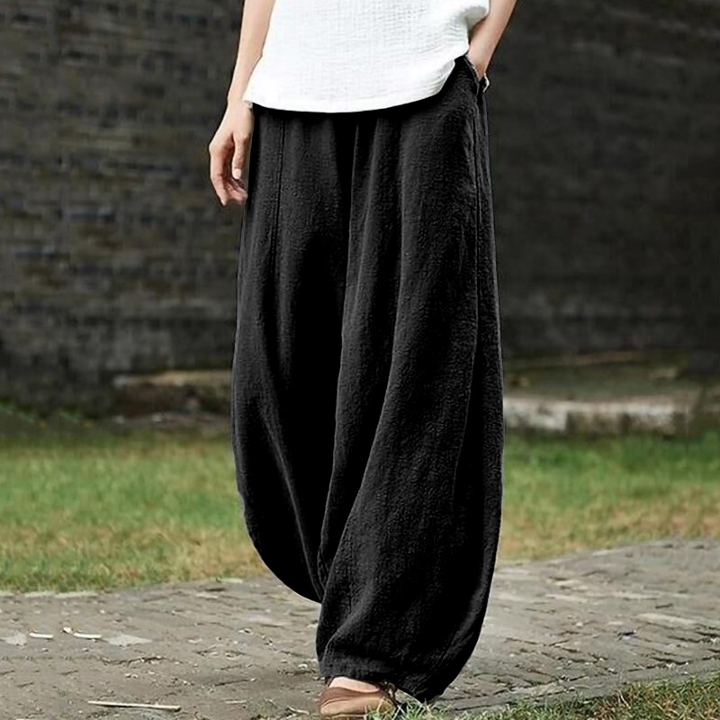 Casual Plain Drawstring Pocket Pants  - Black - 5XL - image 1