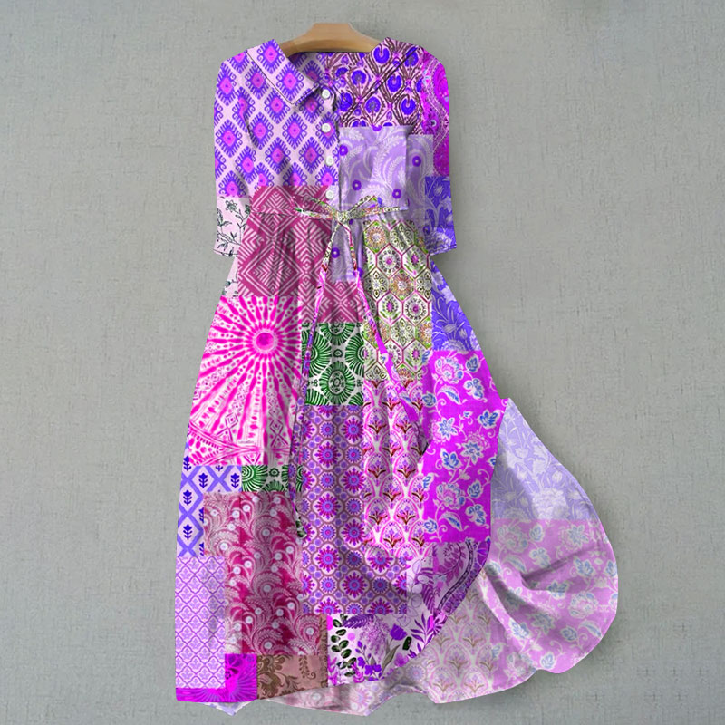 Bohemian Resort Floral Art Print Tie Loose Dress