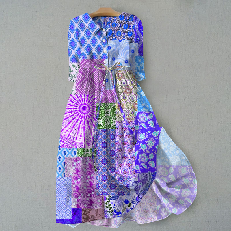 Bohemian Resort Floral Art Print Tie Loose Dress