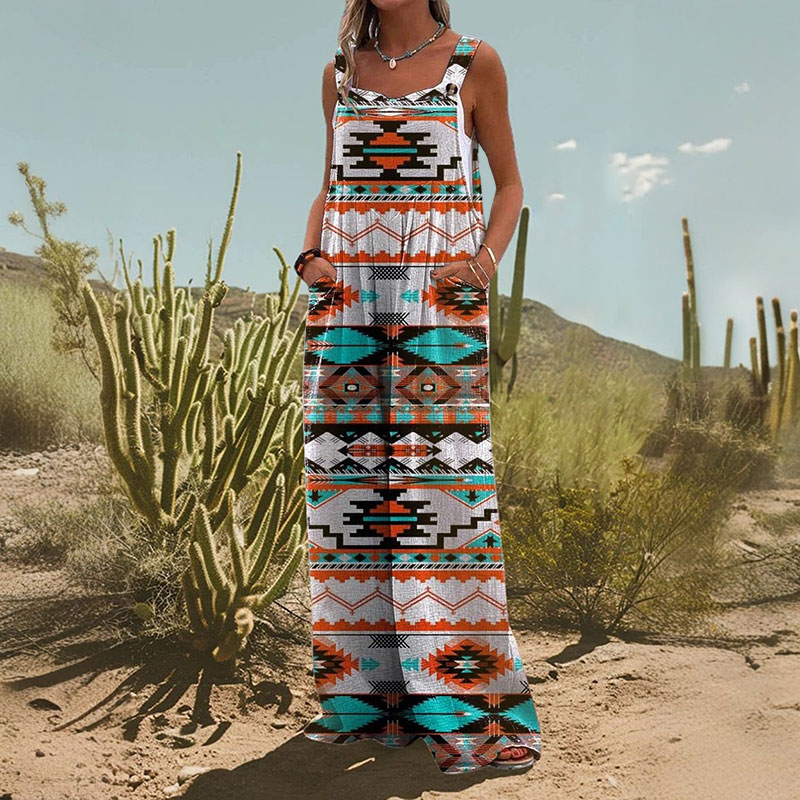 Women's Aztecs Print Casual Wide Leg Jumpsuit