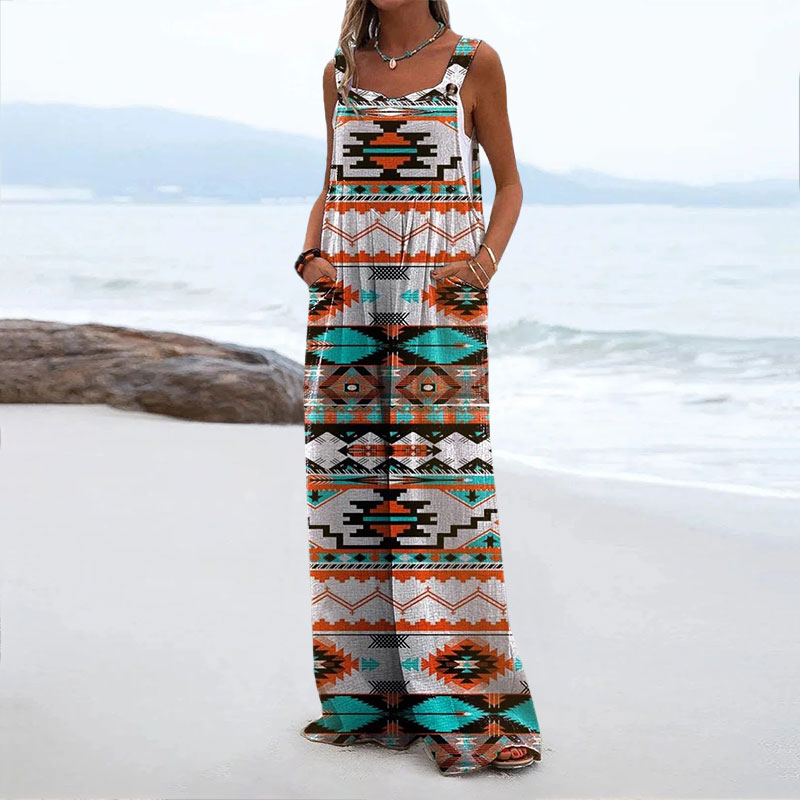 Women's Aztecs Print Casual Wide Leg Jumpsuit