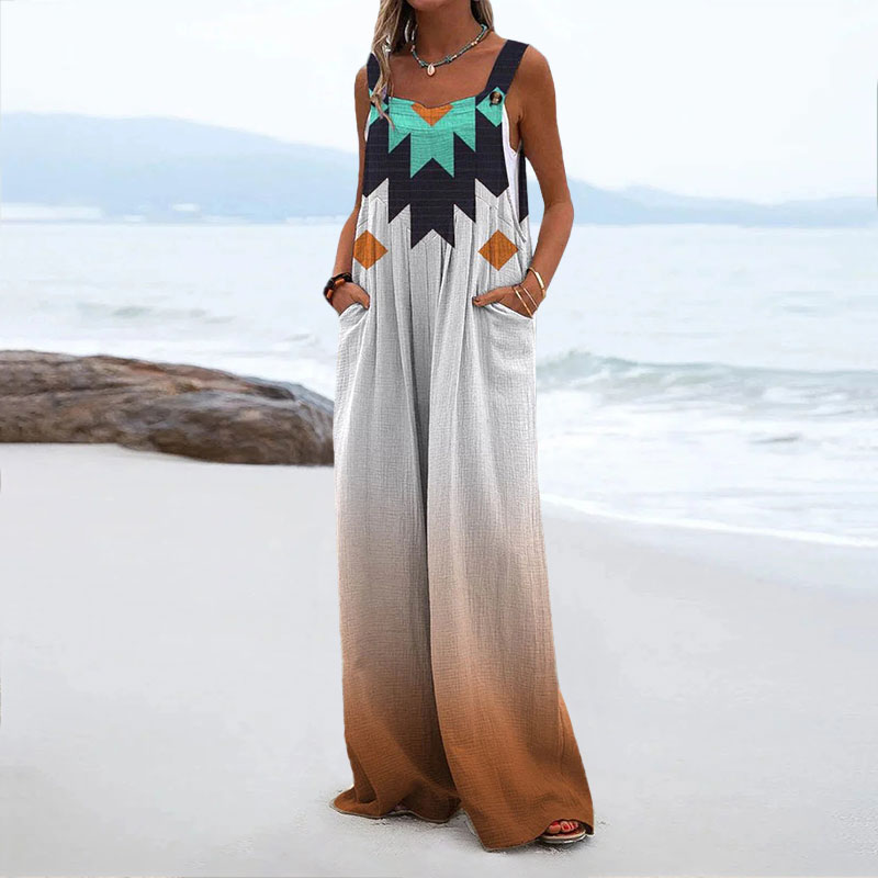 Women's Ethnic Print Casual Wide Leg Jumpsuit