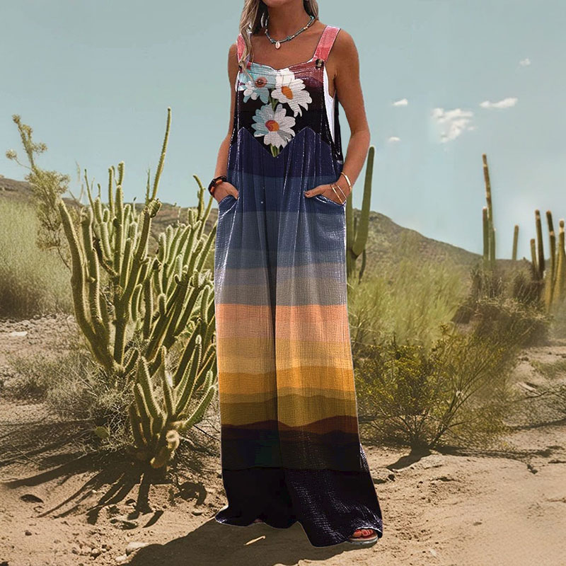 Women's Ethnic Print Casual Wide Leg Jumpsuit