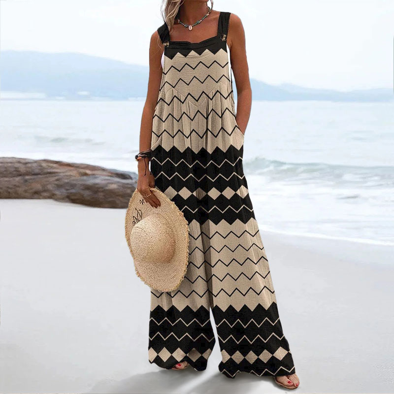Women's Geometric Fringe Print Casual Wide Leg Jumpsuit