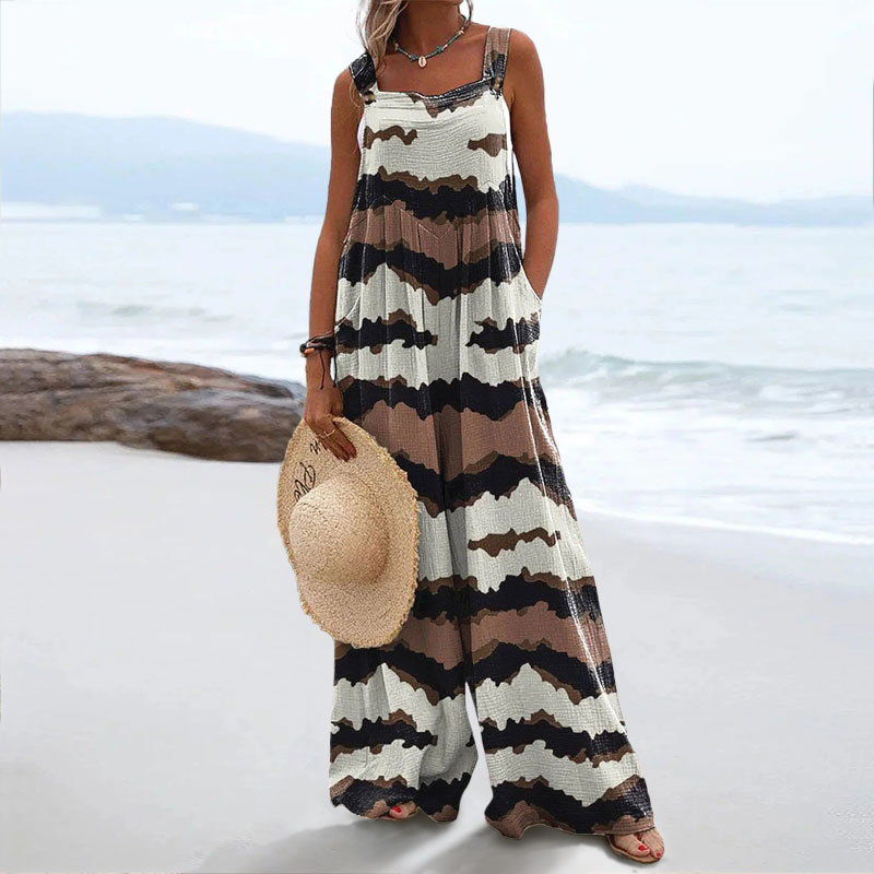 Vintage Ethnic Print Casual Wide Leg Jumpsuit
