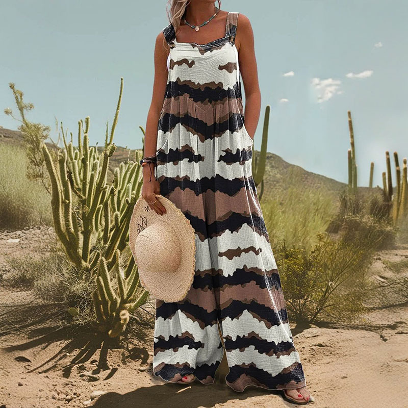 Vintage Ethnic Print Casual Wide Leg Jumpsuit